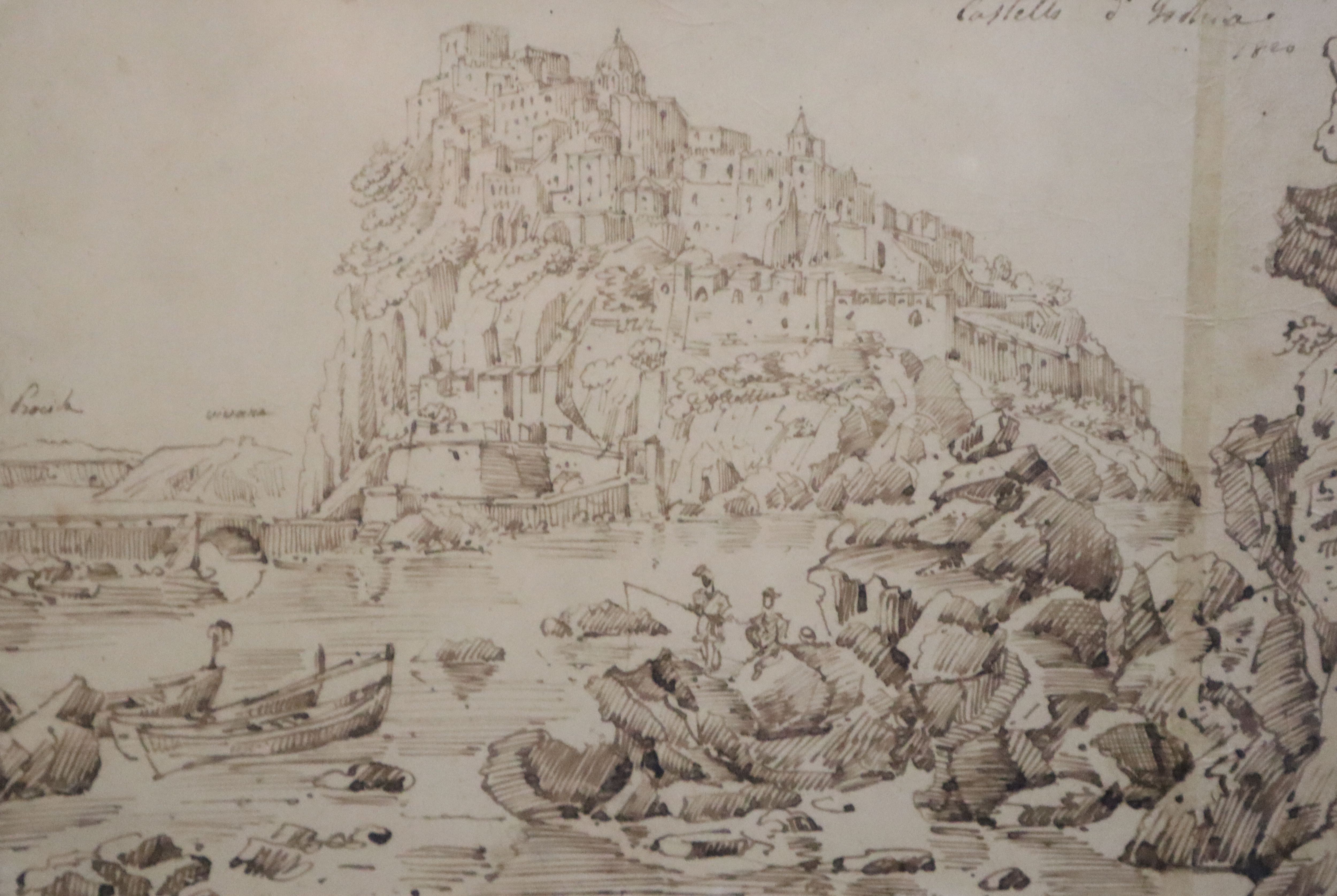 Antonio Senape (1788-1850) Castello di Provida and Castello di Padua? 7.25 x 10.5in. and 6.5 x 9.75in.